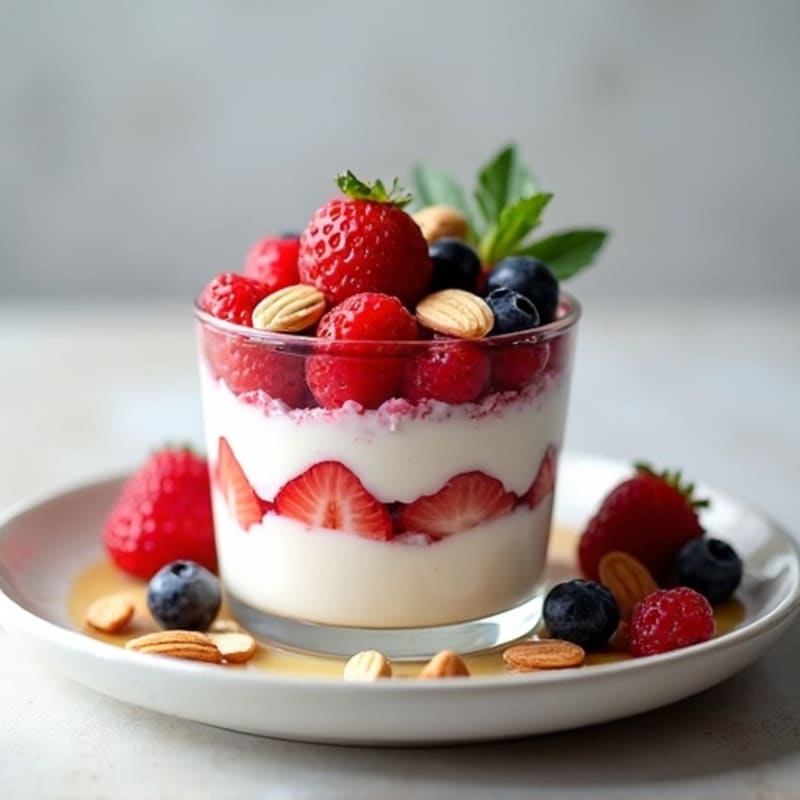 Greek Yogurt Protein Parfait with Mixed Berries and Almonds