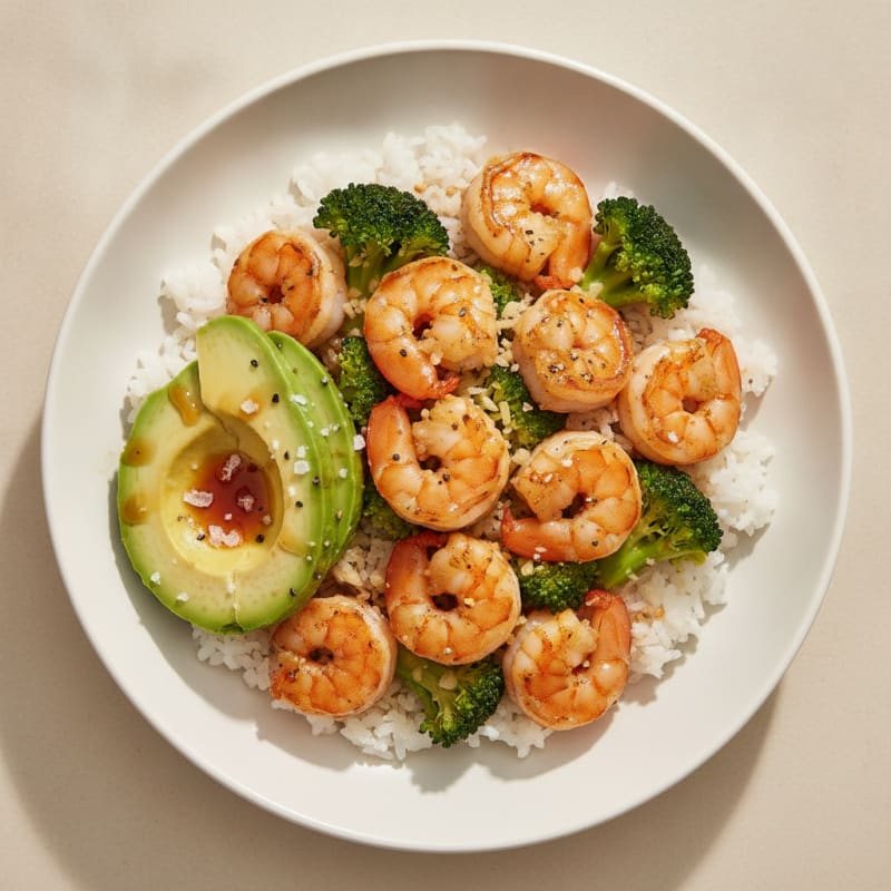 Garlic Shrimp Rice Bowl with Avocado