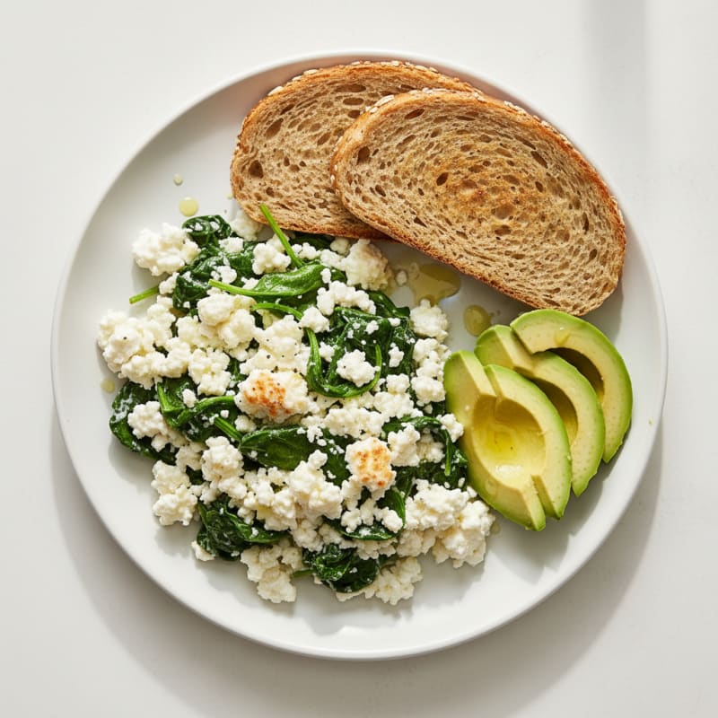 Cottage Cheese and Egg White Scramble with Sautéed Spinach