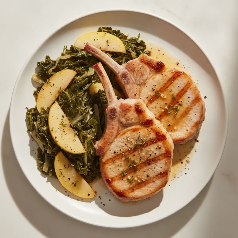 Roasted Pork Chops with Braised Cabbage
