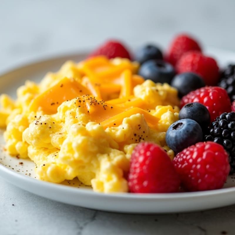 Fluffy Scrambled Eggs with Fresh Berry Medley