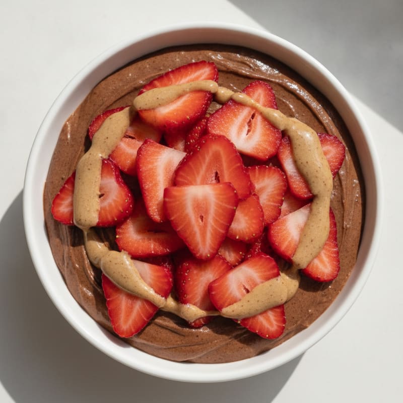 High-Protein Chocolate Yogurt Mousse with Sliced Strawberries