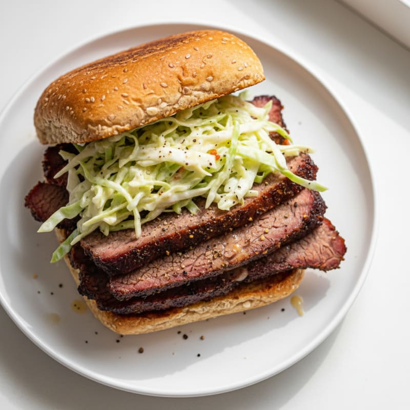 Smoky Brisket Sandwich with Tangy Slaw