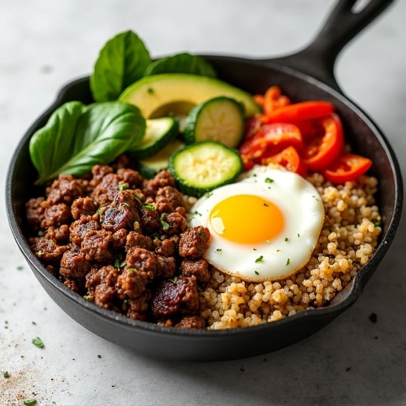 Lean Ground Beef and Roasted Vegetable Skillet