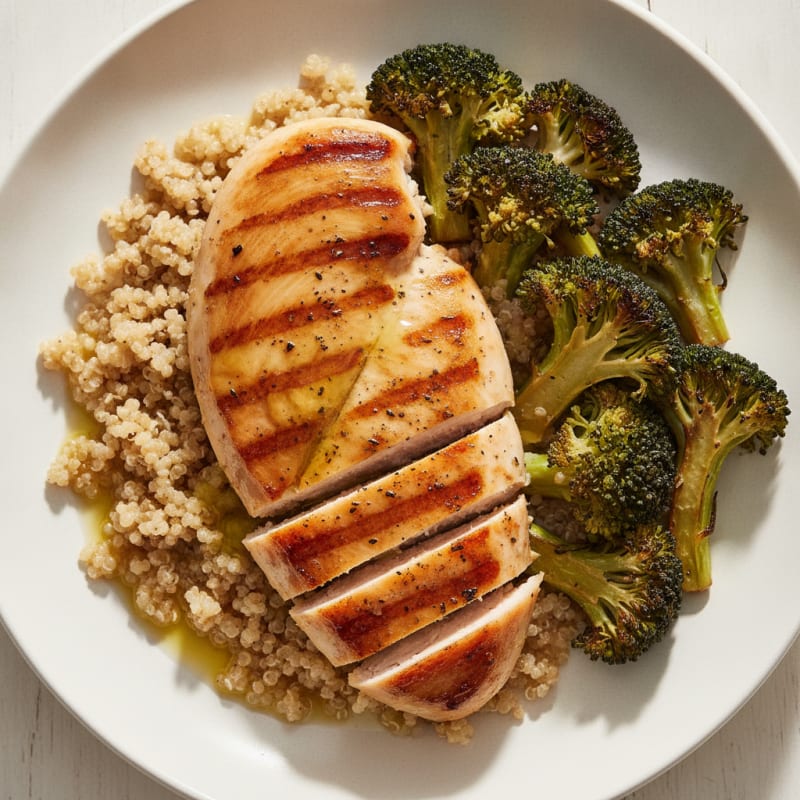 Grilled Chicken Breast with Quinoa and Roasted Broccoli