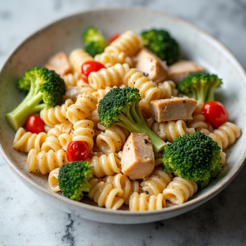 Creamy Garlic Chicken Pasta with Roasted Vegetables
