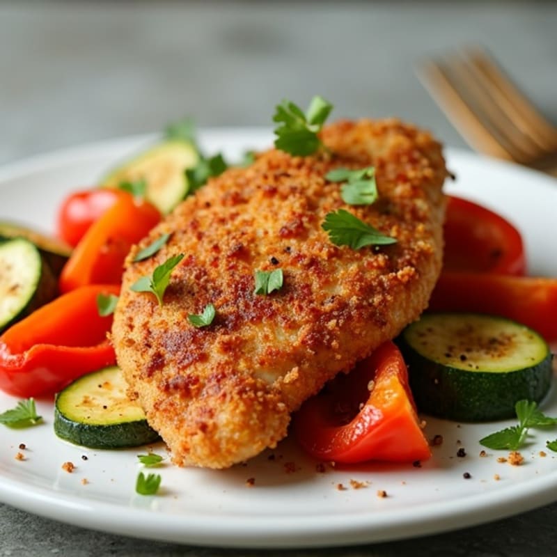 Crispy Cajun Chicken with Roasted Bell Peppers and Zucchini