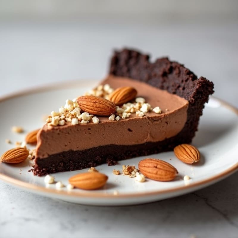 No-Bake Dark Chocolate Peanut Butter Protein Pie