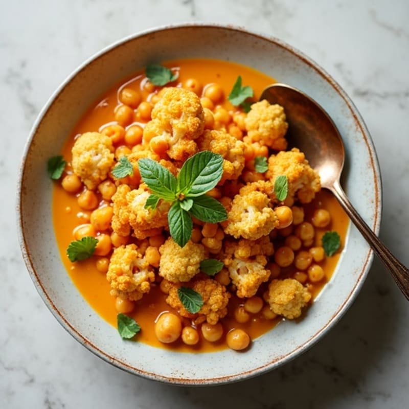 Creamy Coconut Curry Lentils with Crispy Roasted Cauliflower