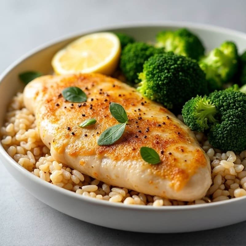 Lemon Garlic Chicken with Roasted Broccoli and Brown Rice