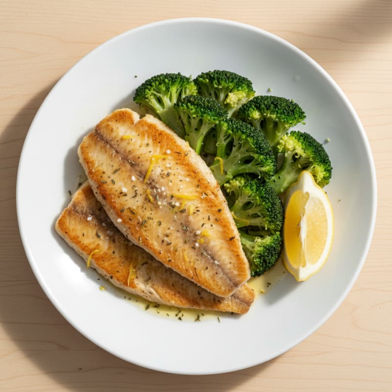 Seared Tilapia with Steamed Broccoli and Lemon