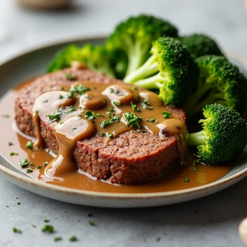 Lean Meatloaf with Rich Mushroom Gravy and Roasted Broccoli