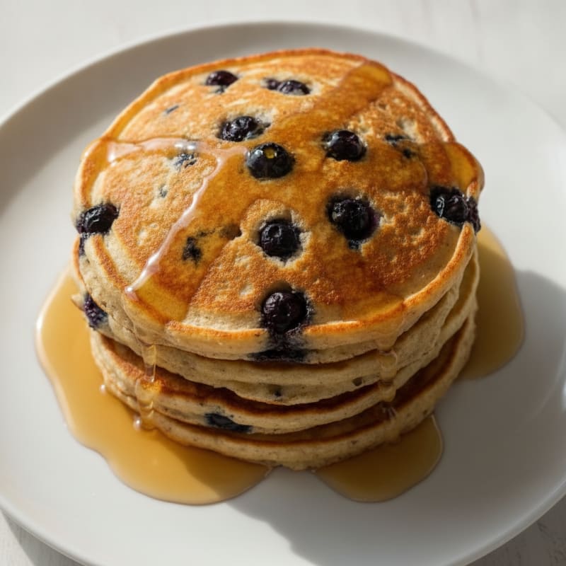 Blueberry Ricotta Pancakes with Maple Syrup