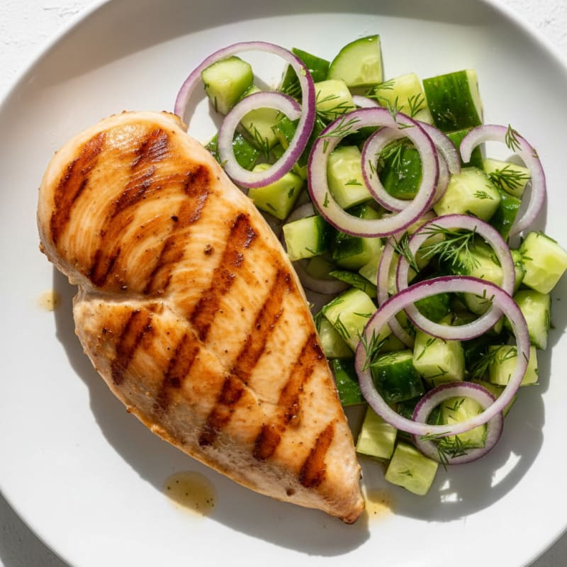 Grilled Chicken Breast with Crunchy Cucumber Salad