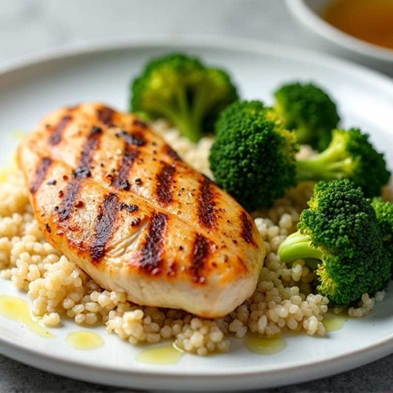 Grilled Chicken Breast with Quinoa and Roasted Broccoli
