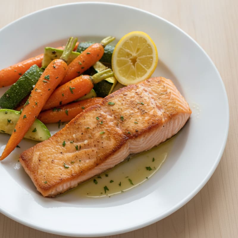 Seared Salmon with Roasted Carrots and Zucchini