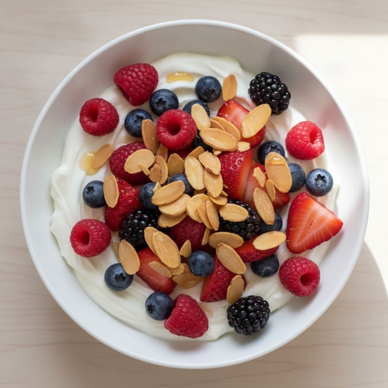 Greek Yogurt Protein Bowl with Mixed Berries and Almonds