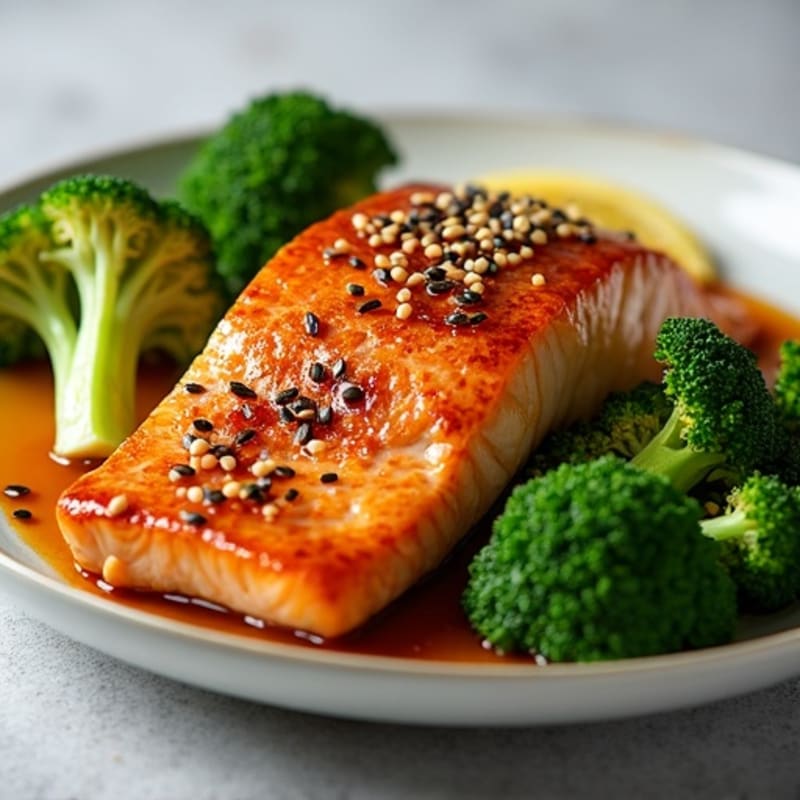 Ginger-Sesame Glazed Salmon with Roasted Broccoli