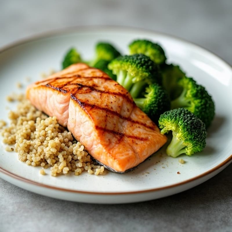 Seared Salmon with Roasted Broccoli and Quinoa
