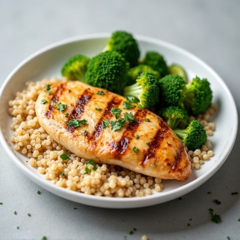 Grilled Chicken Breast with Quinoa and Steamed Broccoli