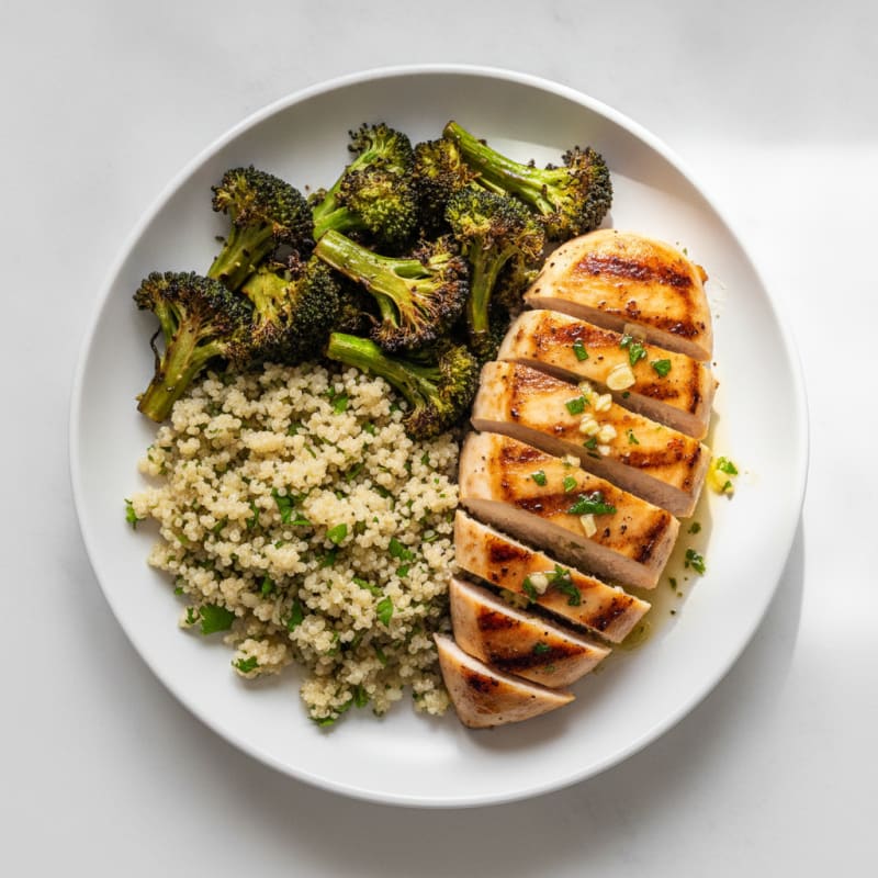 Grilled Chicken Breast with Quinoa and Roasted Broccoli