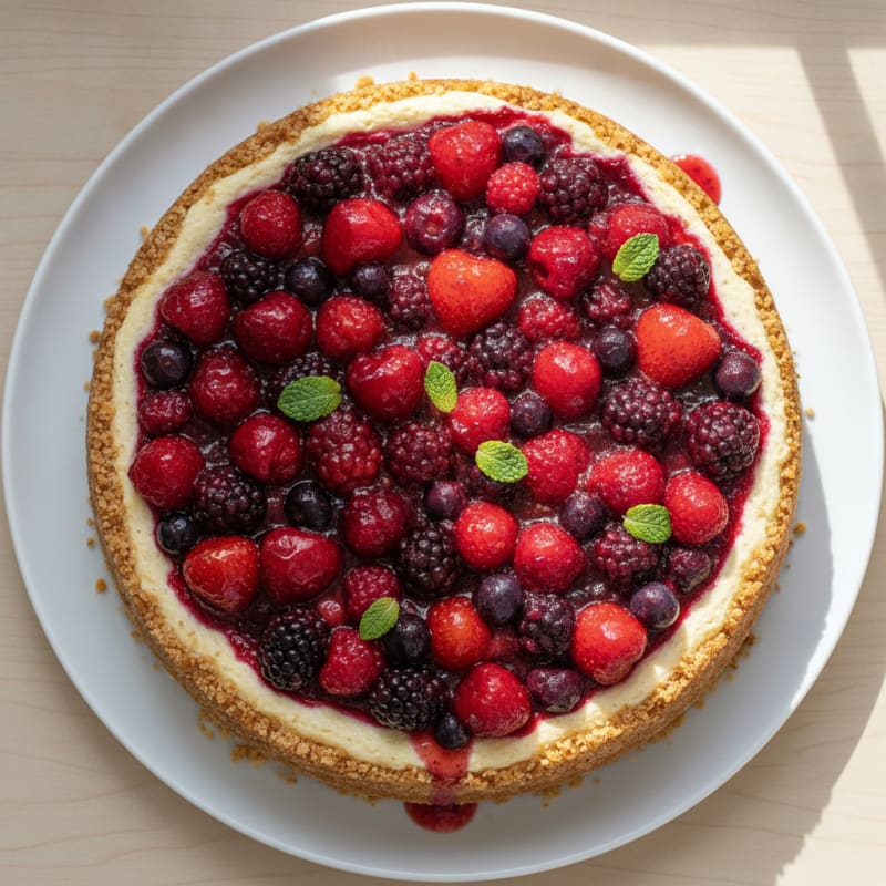Greek Yogurt Protein Cheesecake with Mixed Berries