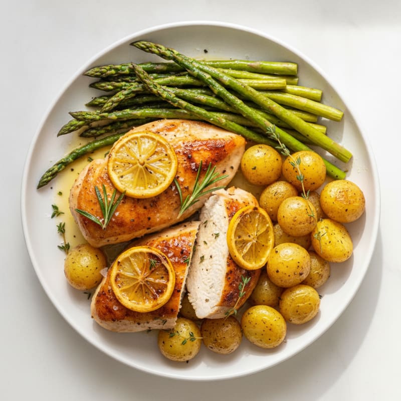 Lemon Herb Roasted Chicken with Asparagus