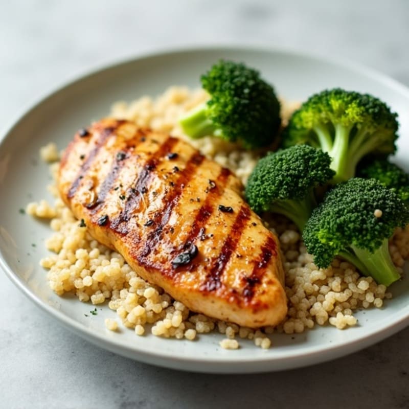 Grilled Chicken Breast with Quinoa and Roasted Broccoli