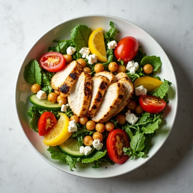 Grilled Chicken and Crispy Chickpea Salad with Lemon-Herb Dressing