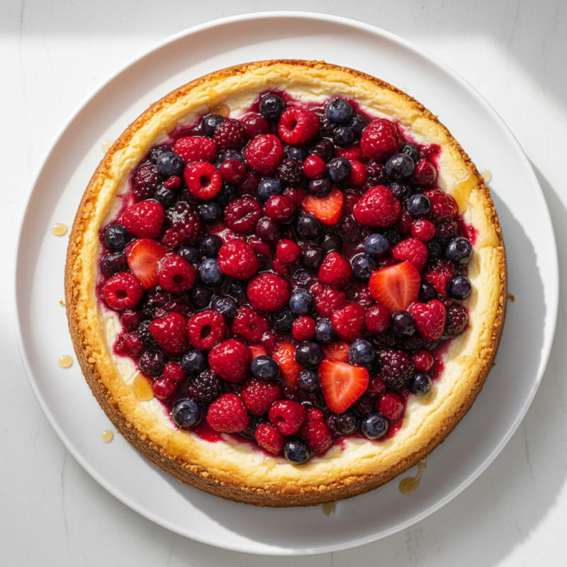 Greek Yogurt Protein Cheesecake with Mixed Berries