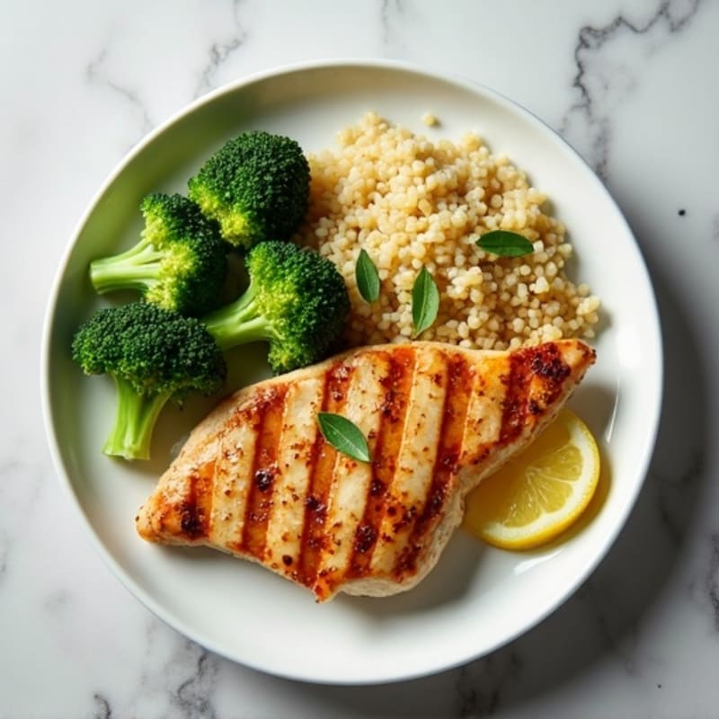 Grilled Chicken Breast with Roasted Broccoli and Quinoa
