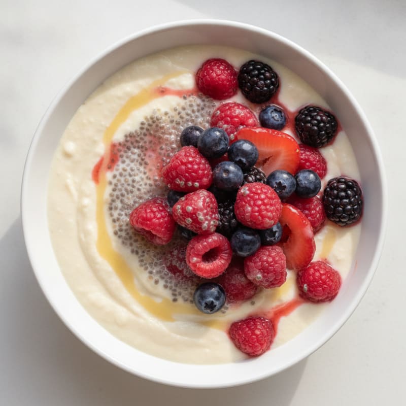 Silky Vanilla Protein Pudding with Chia and Mixed Berries