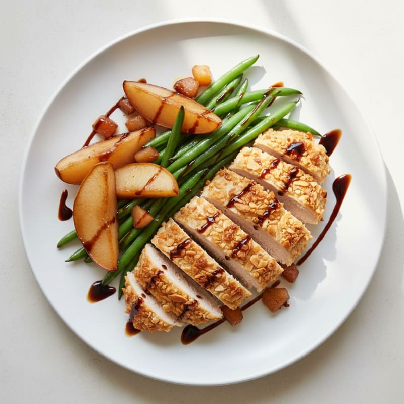 Crispy Chicken Breast with Roasted Pears and Green Beans