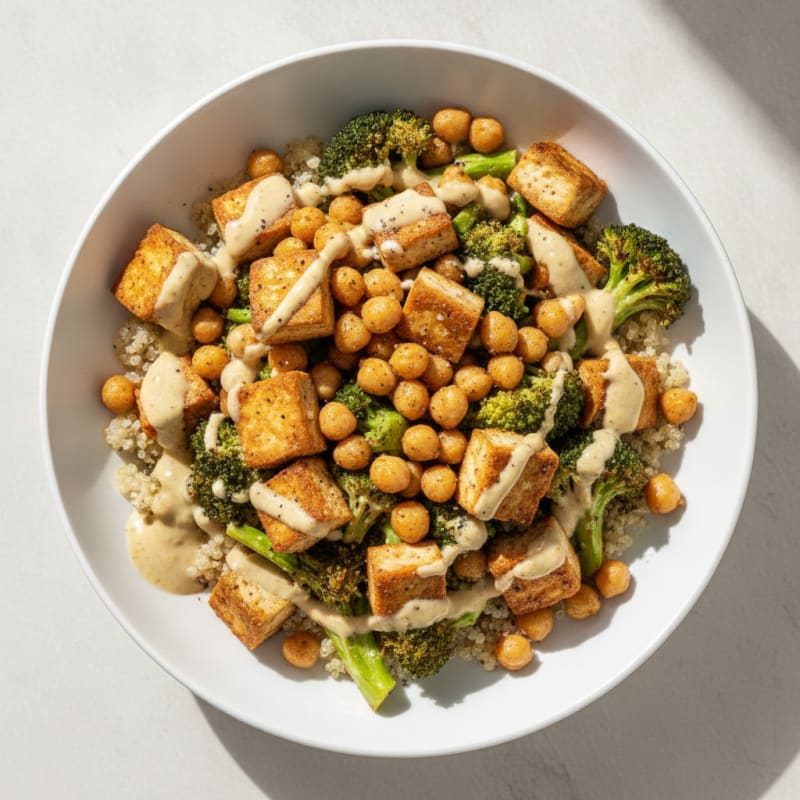 Roasted Vegetable Buddha Bowl with Tahini Dressing