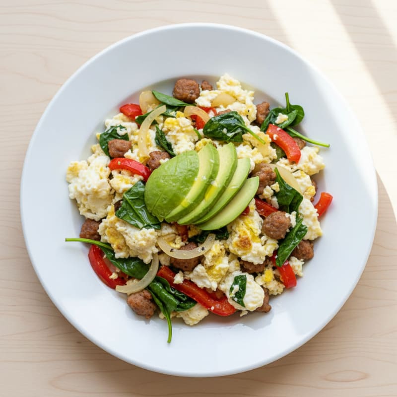 Egg White Veggie Scramble with Turkey Sausage