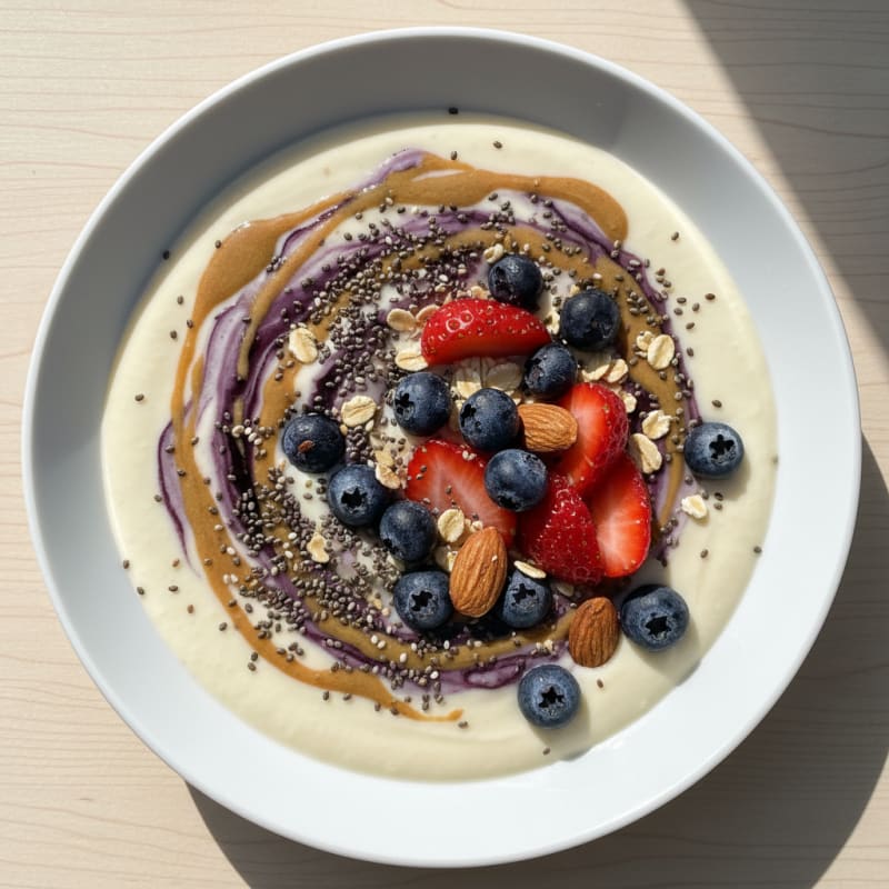 Silky Tofu Protein Smoothie Bowl with Chia and Almond Butter