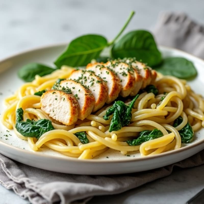 Creamy Pesto Chicken Pasta with Fresh Spinach