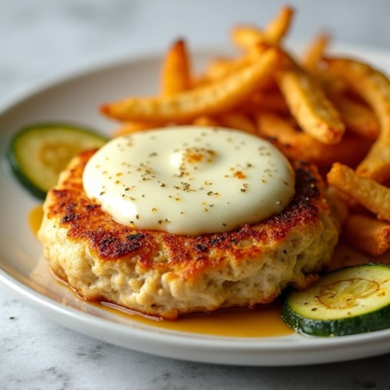 Baked Chicken Patty with Melty Mozzarella and Crispy Zucchini Fries