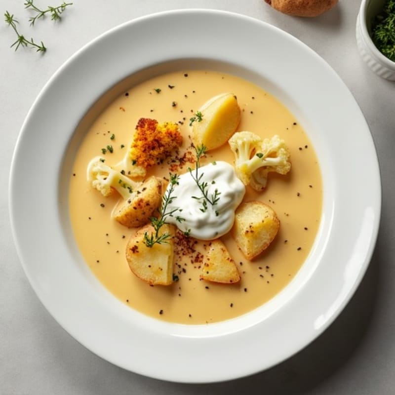 Creamy Roasted Potato and Cauliflower Soup