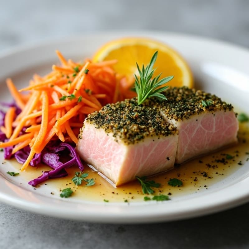 Herb-Crusted Seared Tuna with Citrus Slaw