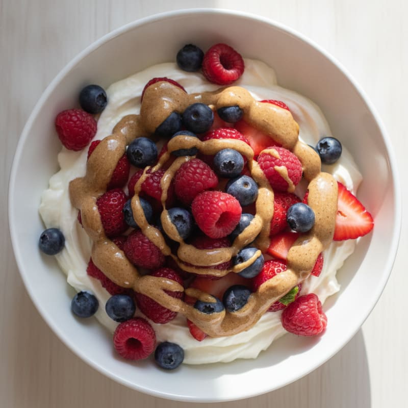 Creamy Greek Yogurt Protein Bowl with Mixed Berries and Almond Butter