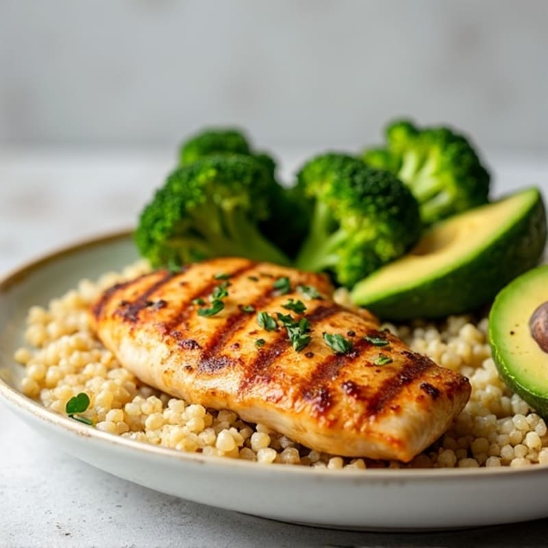 Grilled Chicken Breast with Quinoa and Steamed Broccoli