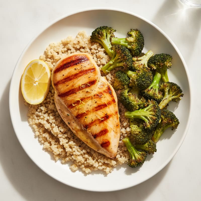 Grilled Chicken Breast with Quinoa and Roasted Broccoli