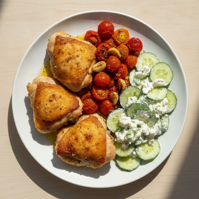 Oven-Baked Chicken Thighs with Roasted Tomato Medley