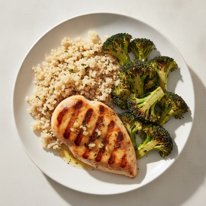 Grilled Lemon-Garlic Chicken Breast with Quinoa and Roasted Broccoli