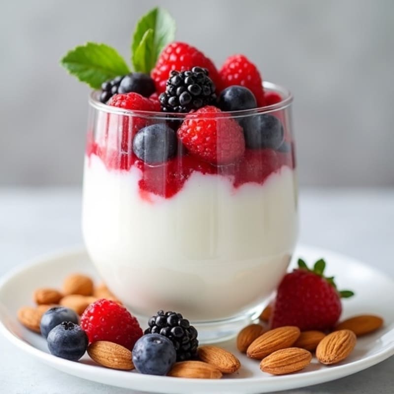 Greek Yogurt Protein Parfait with Mixed Berries and Almonds