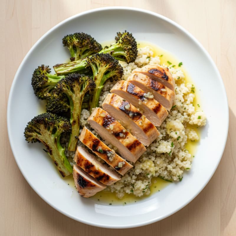 Grilled Chicken Breast with Quinoa and Roasted Broccoli