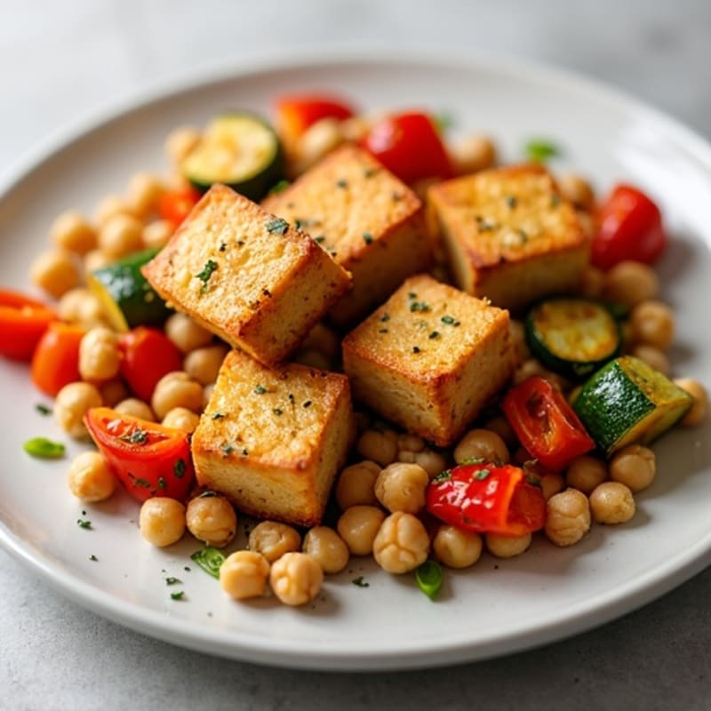 Crispy Baked Tofu with Roasted Rainbow Vegetables