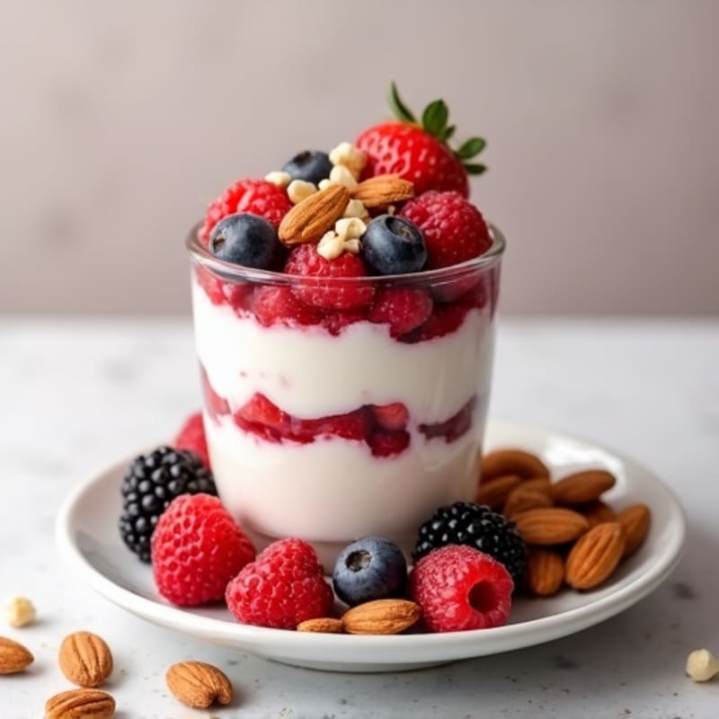 Greek Yogurt Protein Parfait with Mixed Berries and Almonds
