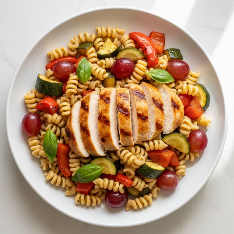 Grilled Chicken Pasta Salad with Roasted Vegetables